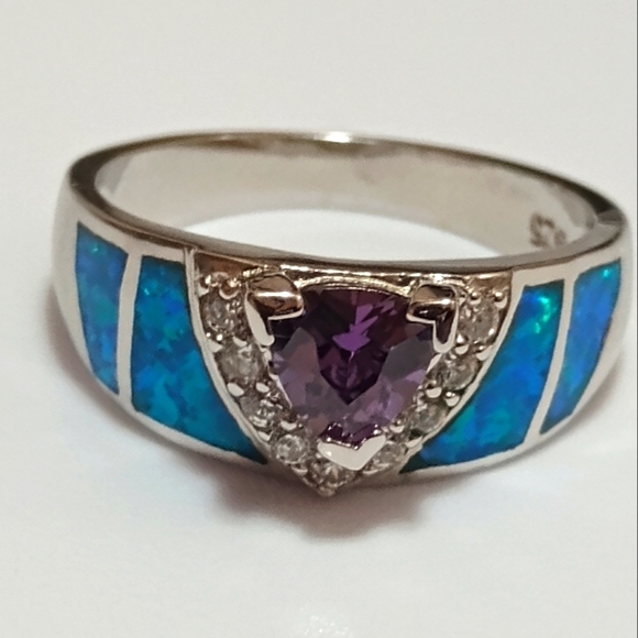 Handcrafted Silver Gemstone Wedding Rings For Women Sz 10 - Picture 6 of 7